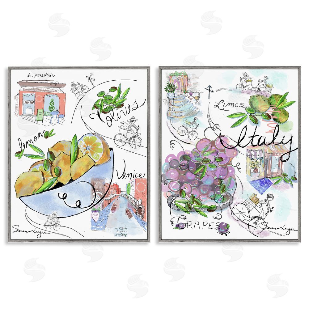 Susan Lugar Italy Travel Sketch Collection Gray Framed Giclee Wall Art Print