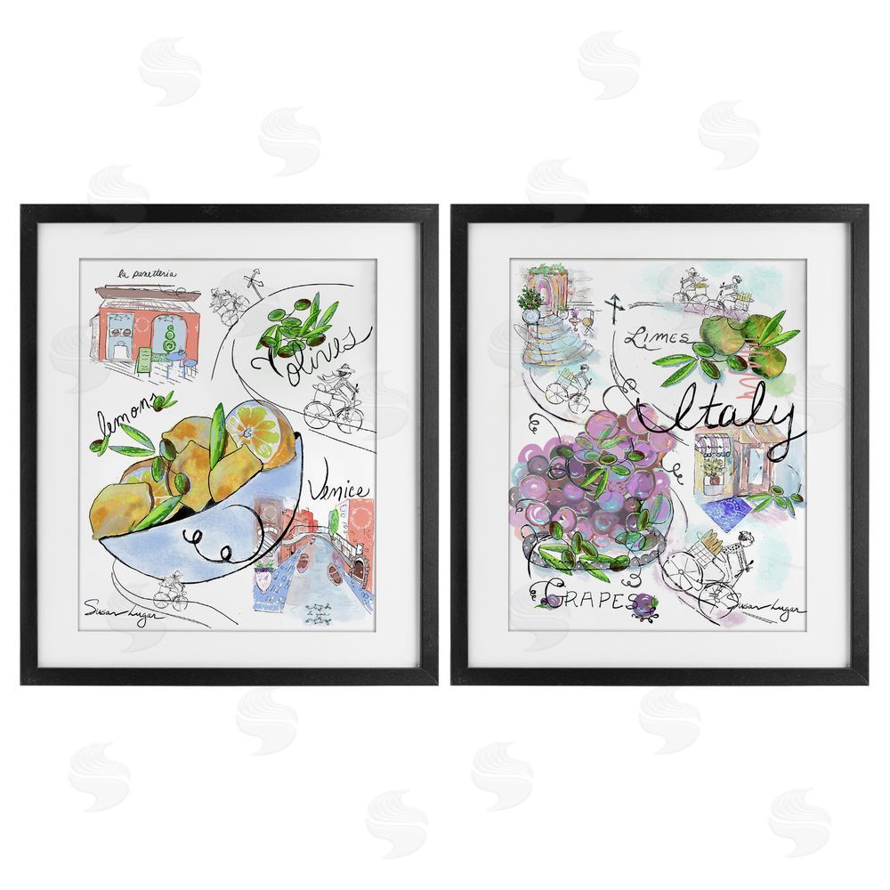 Susan Lugar Italy Travel Sketch Collection Black Framed Print Under Glass with White Mat Wall Art