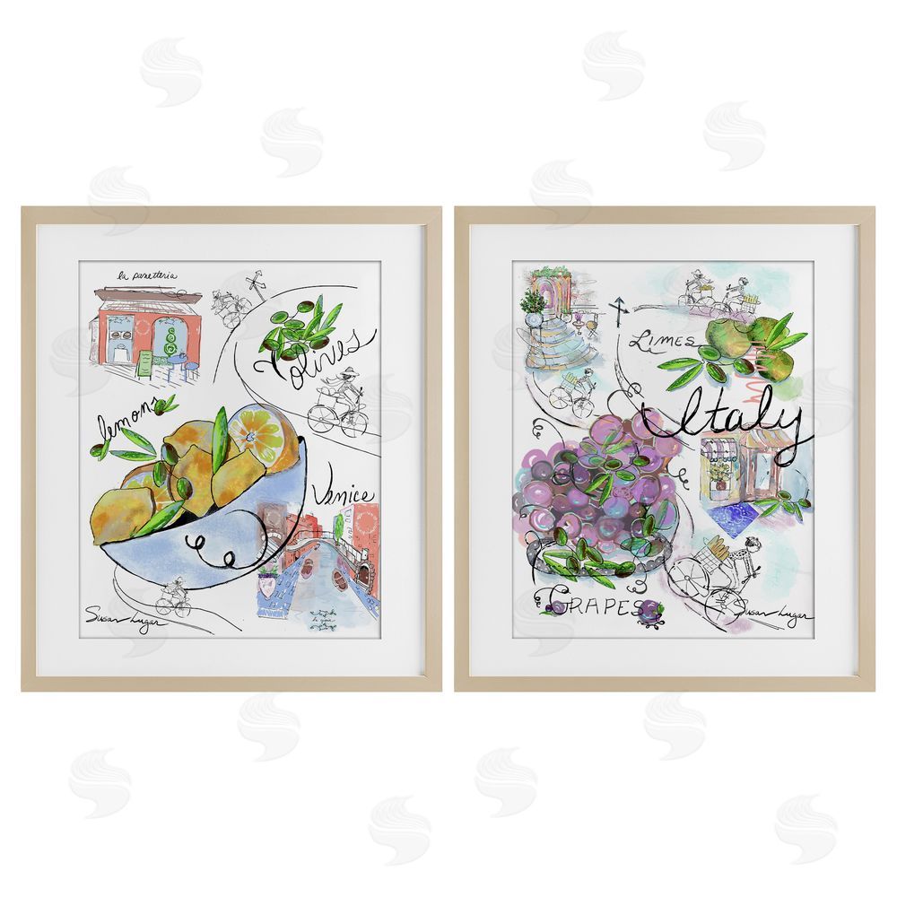 Susan Lugar Italy Travel Sketch Collection Birch Framed Print Under Glass with White Mat Wall Art