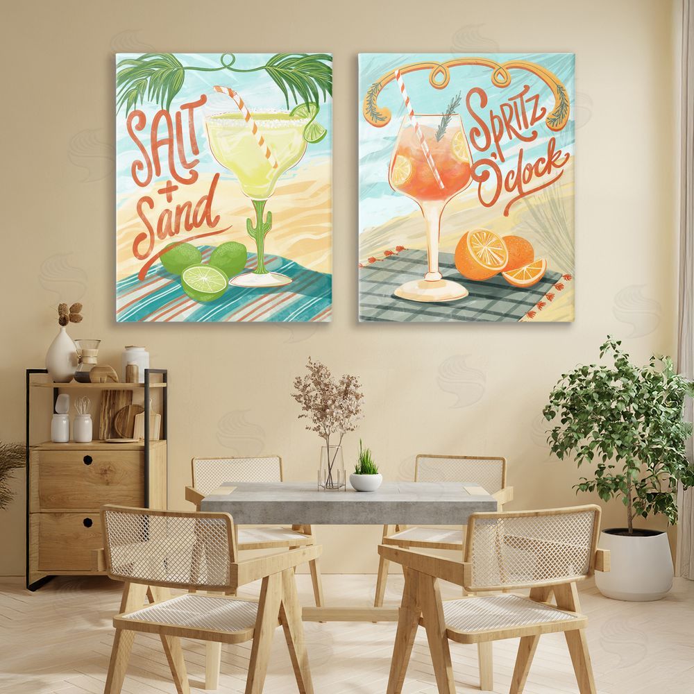 Connie Summers Breezy Beachy Summer Cocktails Stretched Cavas Wall Art Set in Room