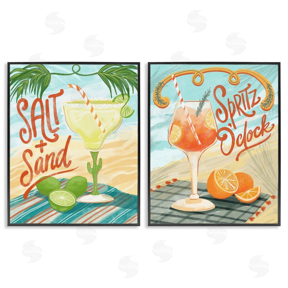 Connie Summers Breezy Beachy Summer Cocktails Black Framed Giclee Wall Art Print