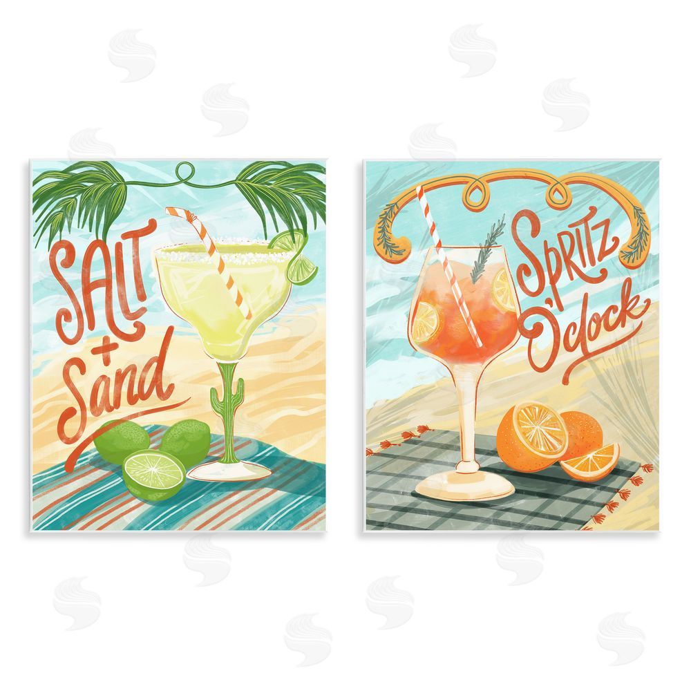 Connie Summers Breezy Beachy Summer Cocktails Wooden Wall Plaque Art Print