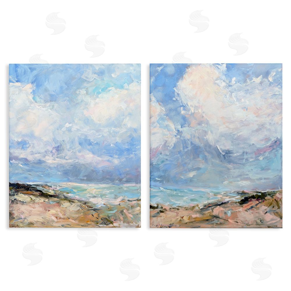 Cindy Vener Coastal Landscape with Brushed Clouds Stretched Canvas Wall Art Print