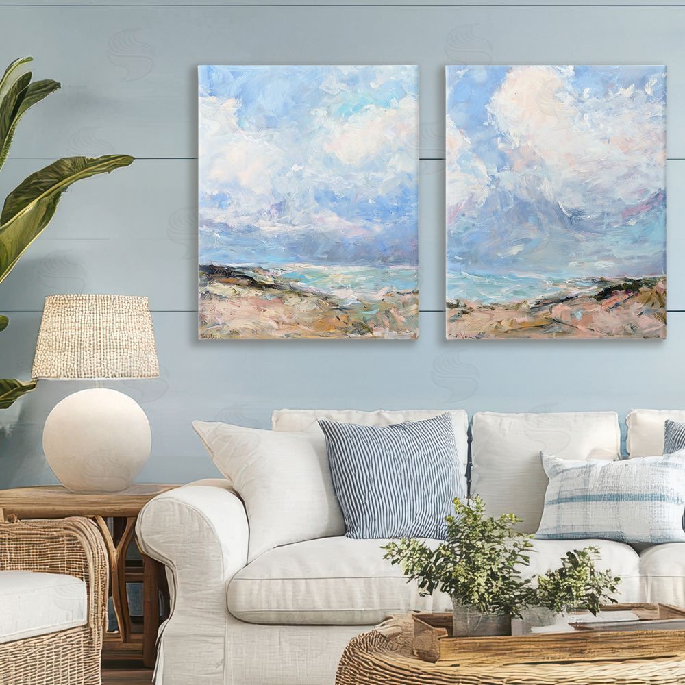 Cindy Vener Coastal Landscape with Brushed Clouds Stretched Cavas Wall Art Set in Room