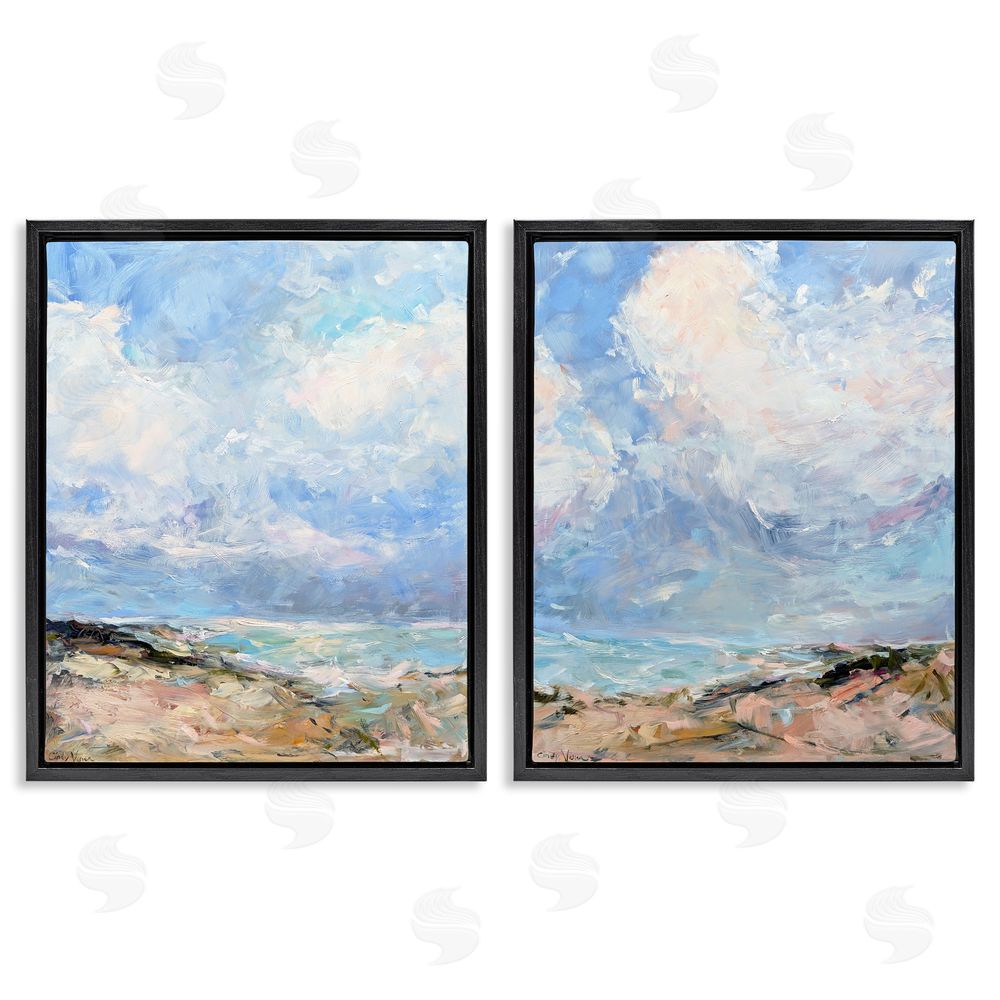 Cindy Vener Coastal Landscape with Brushed Clouds Black Floating Frame Canvas Wall Art Print