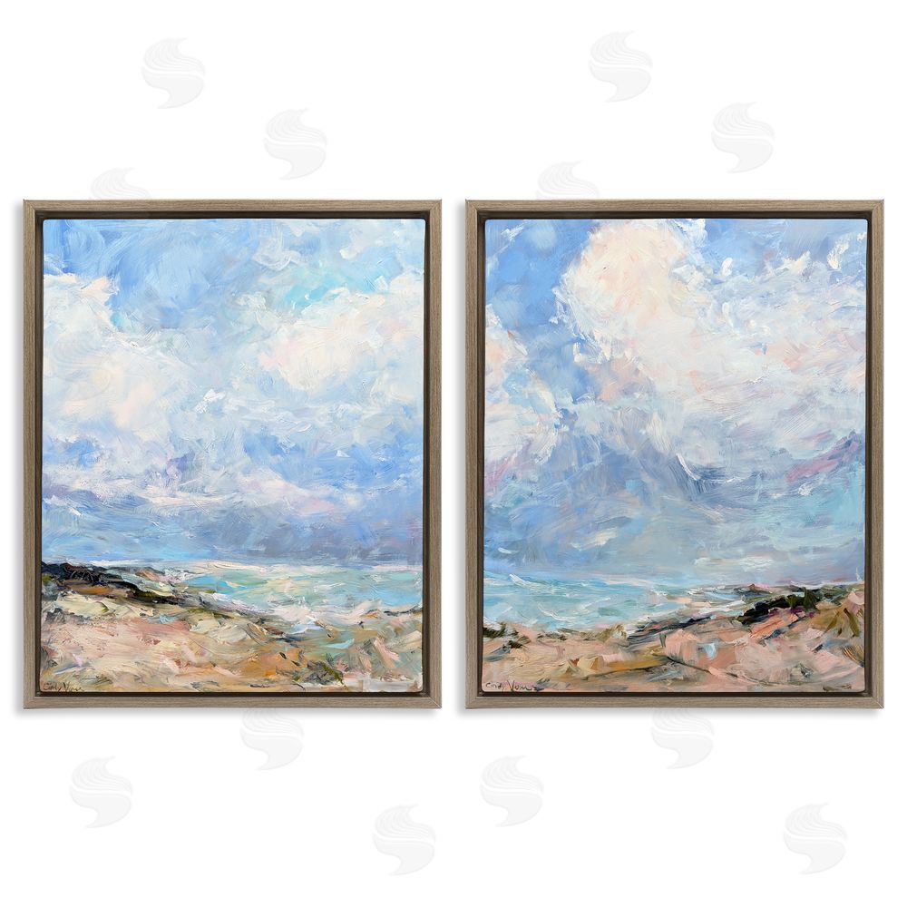 Cindy Vener Coastal Landscape with Brushed Clouds Brown Floating Frame Canvas Wall Art Print
