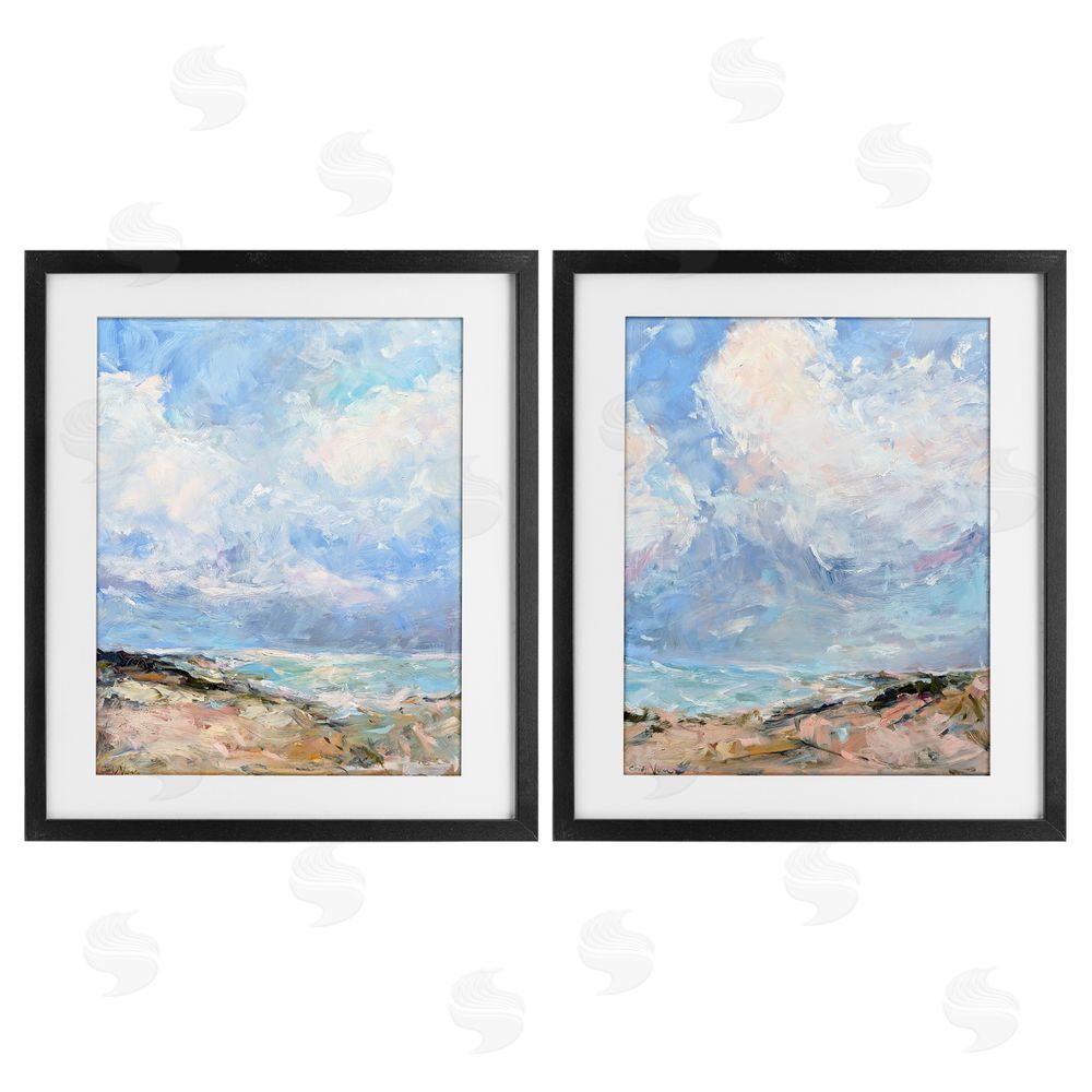 Cindy Vener Coastal Landscape with Brushed Clouds Black Framed Print Under Glass Wall Art