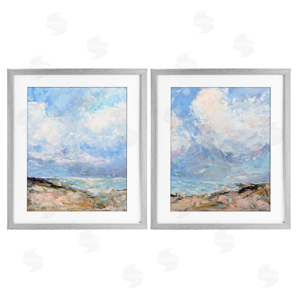 Cindy Vener Coastal Landscape with Brushed Clouds Gray Framed Print Under Glass Wall Art