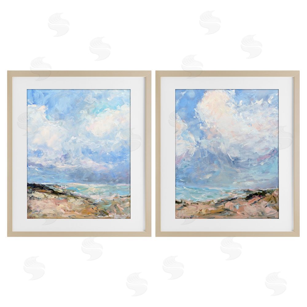 Cindy Vener Coastal Landscape with Brushed Clouds Brown Framed Print Under Glass Wall Art