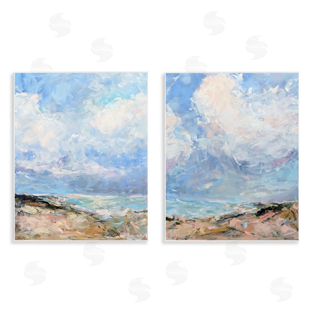 Cindy Vener Coastal Landscape with Brushed Clouds Wooden Wall Plaque Art Print