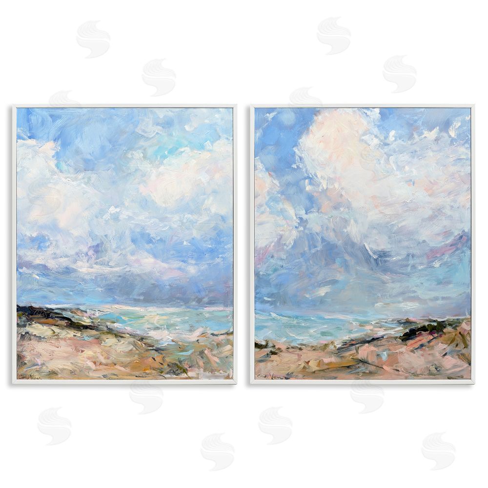 Cindy Vener Coastal Landscape with Brushed Clouds White Framed Giclee Wall Art Print