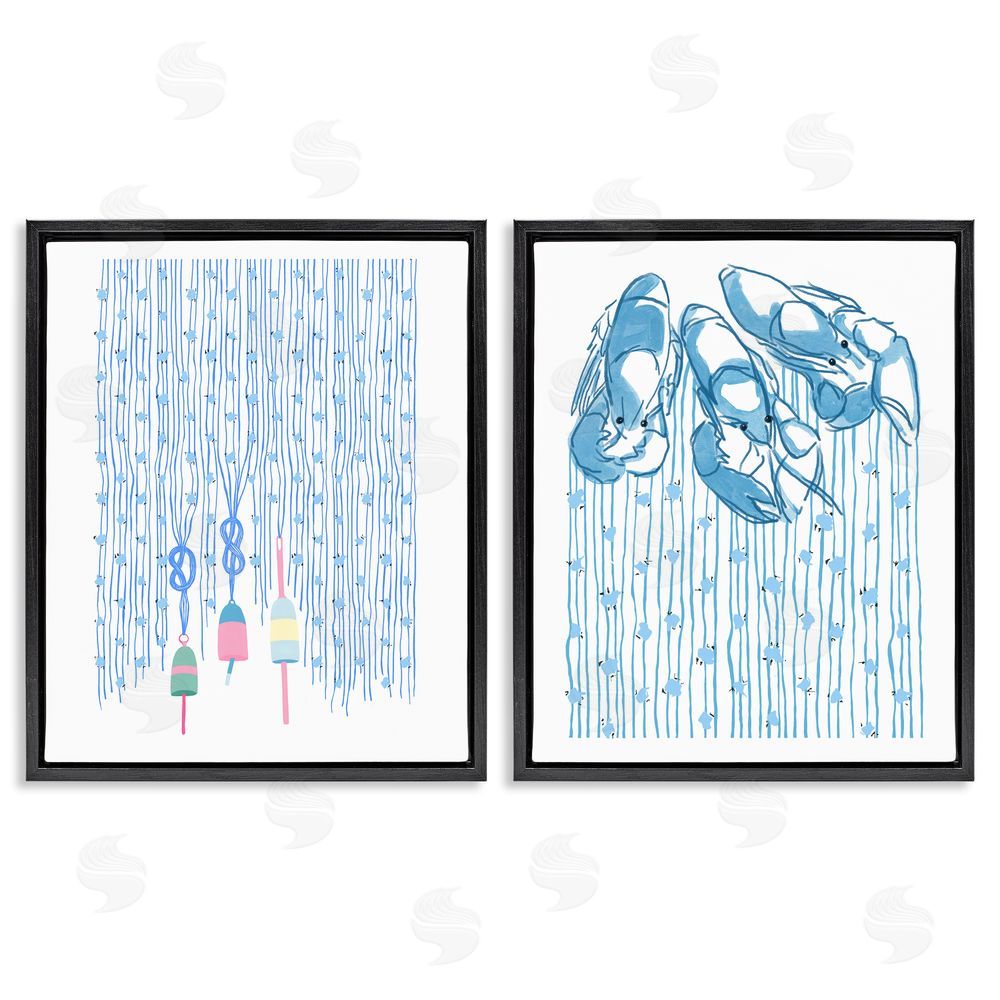 Melissa Tilley Nautical Buoys & Lobsters Black Floating Frame Canvas Wall Art Print