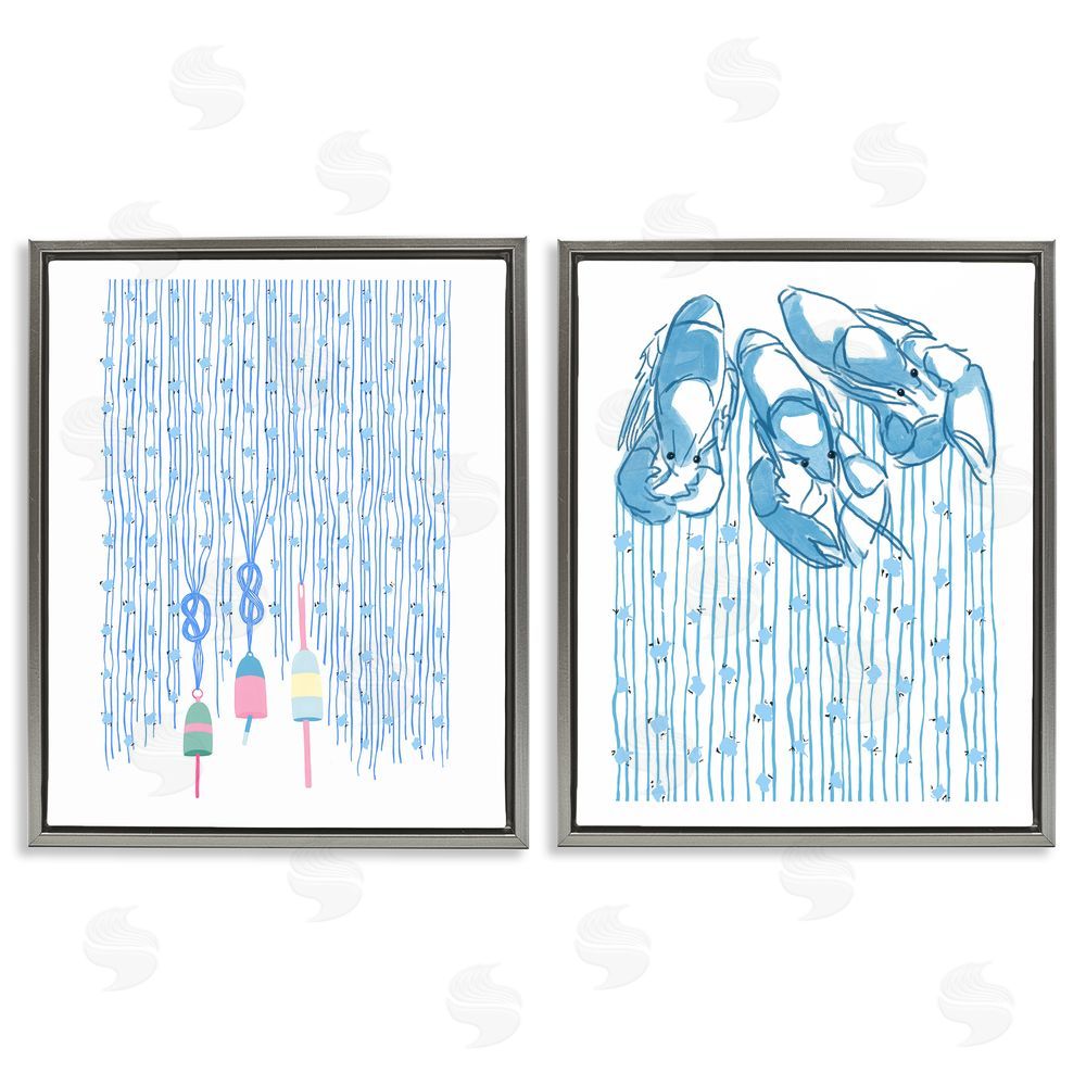 Melissa Tilley Nautical Buoys & Lobsters Gray Floating Frame Canvas Wall Art Print