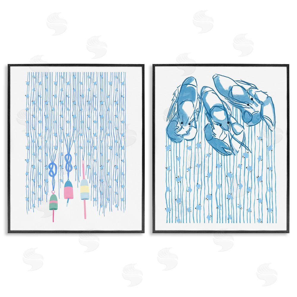 Melissa Tilley Nautical Buoys & Lobsters Black Framed Giclee Wall Art Print