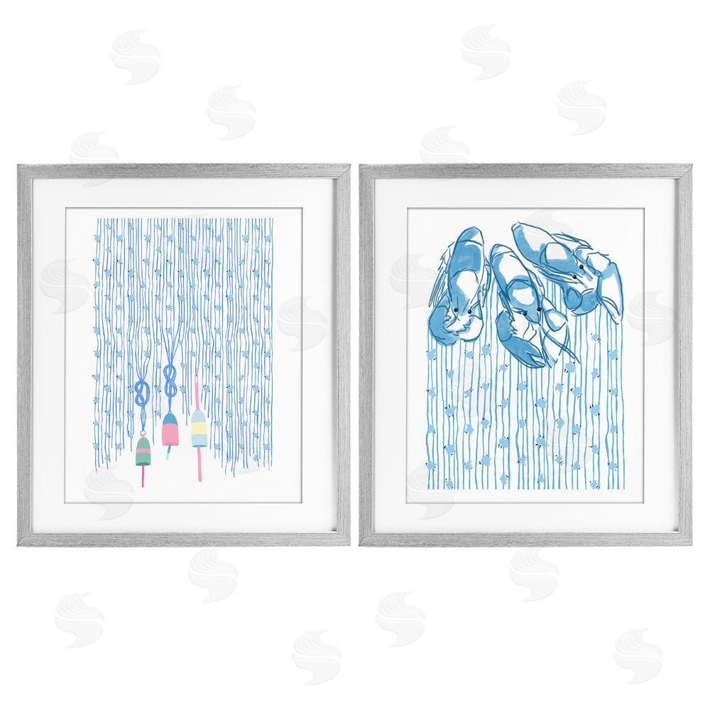 Melissa Tilley Nautical Buoys & Lobsters Gray Framed Print Under Glass Wall Art