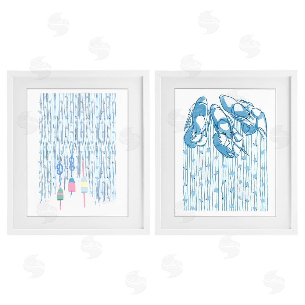 Melissa Tilley Nautical Buoys & Lobsters White Framed Print Under Glass Wall Art
