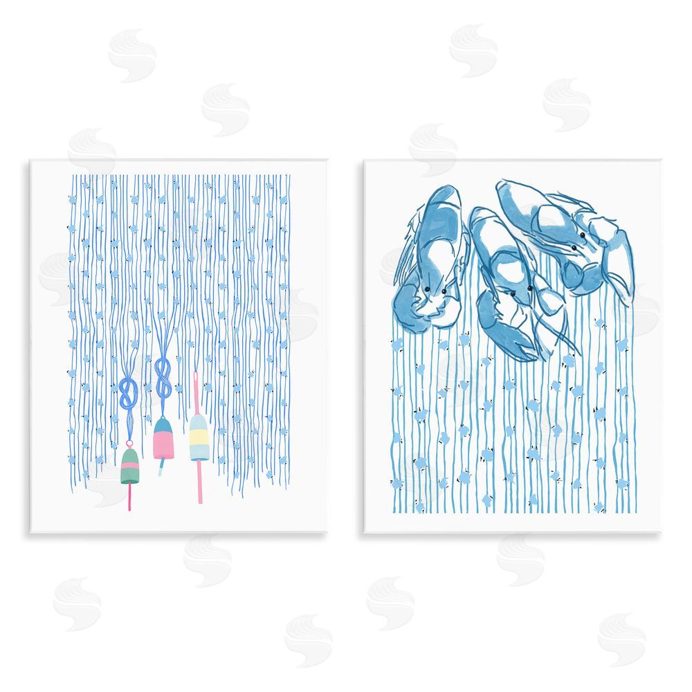 Melissa Tilley Nautical Buoys & Lobsters Wooden Wall Plaque Art Print