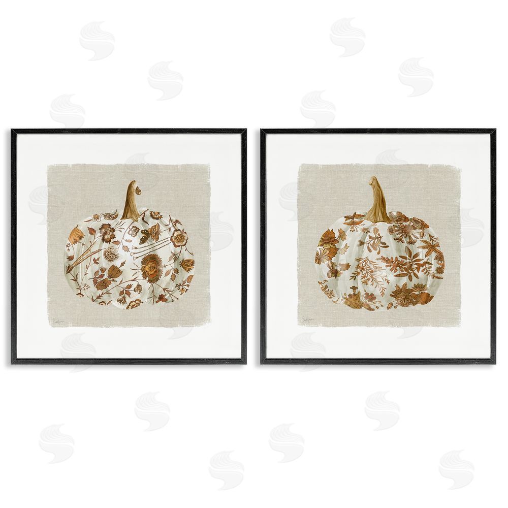 Livi Finn Vintage Patterned Pumpkins Black Framed Giclee Wall Art Print