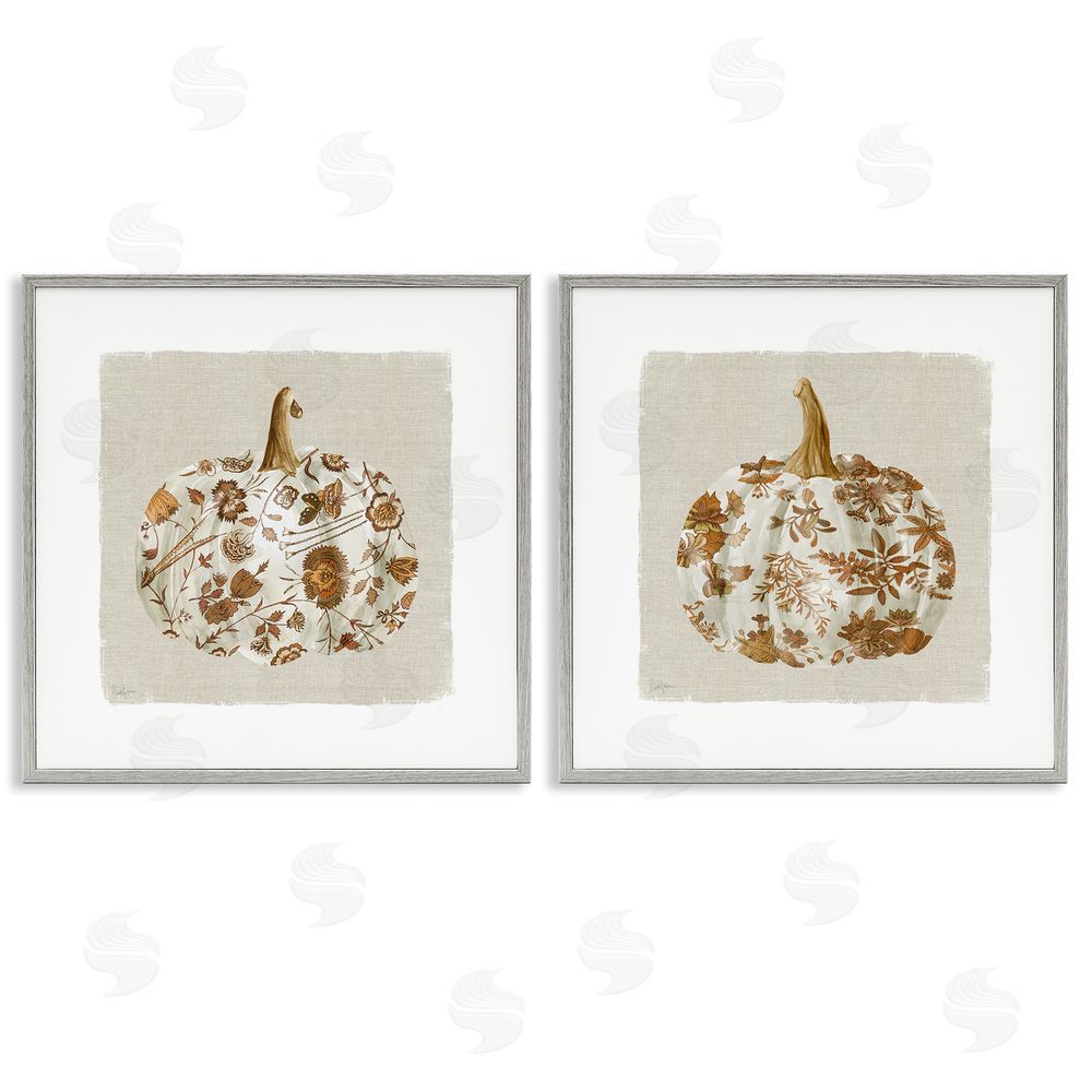 Livi Finn Vintage Patterned Pumpkins Gray Framed Giclee Wall Art Print