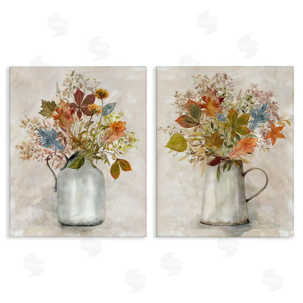 Carol Robinson Autumn Bouquets Country Jugs Canvas Wall Art Print