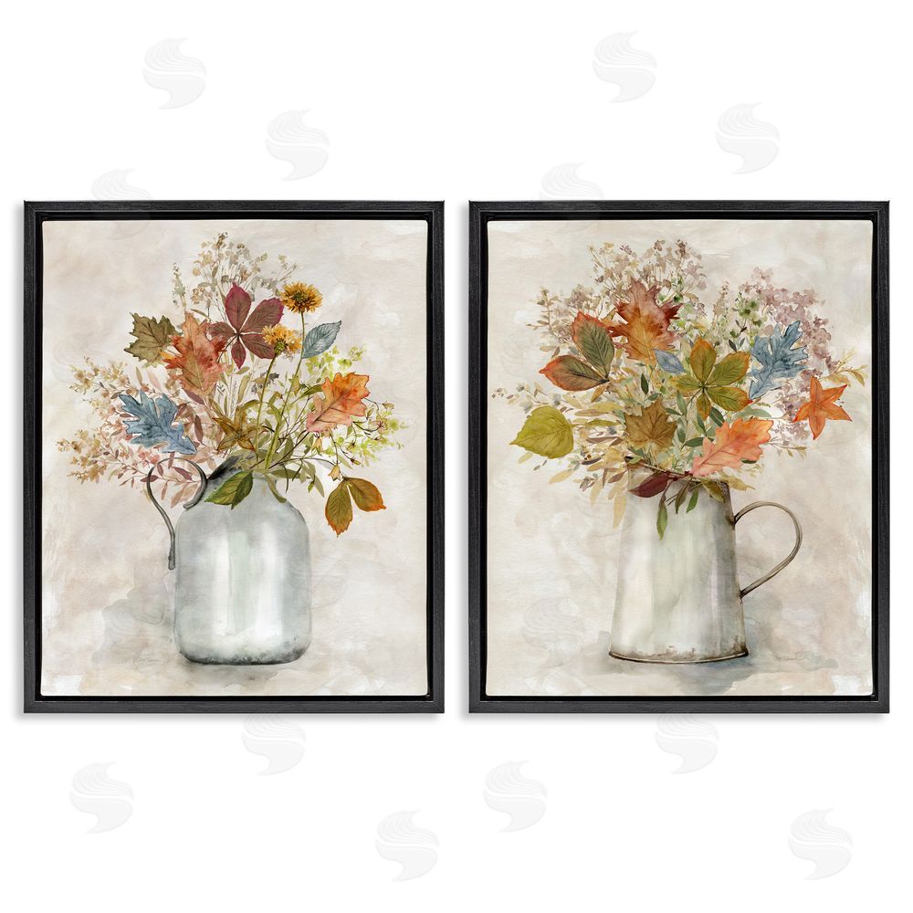 Carol Robinson Autumn Bouquets Country Jugs Black Floating Frame Canvas Wall Art Print