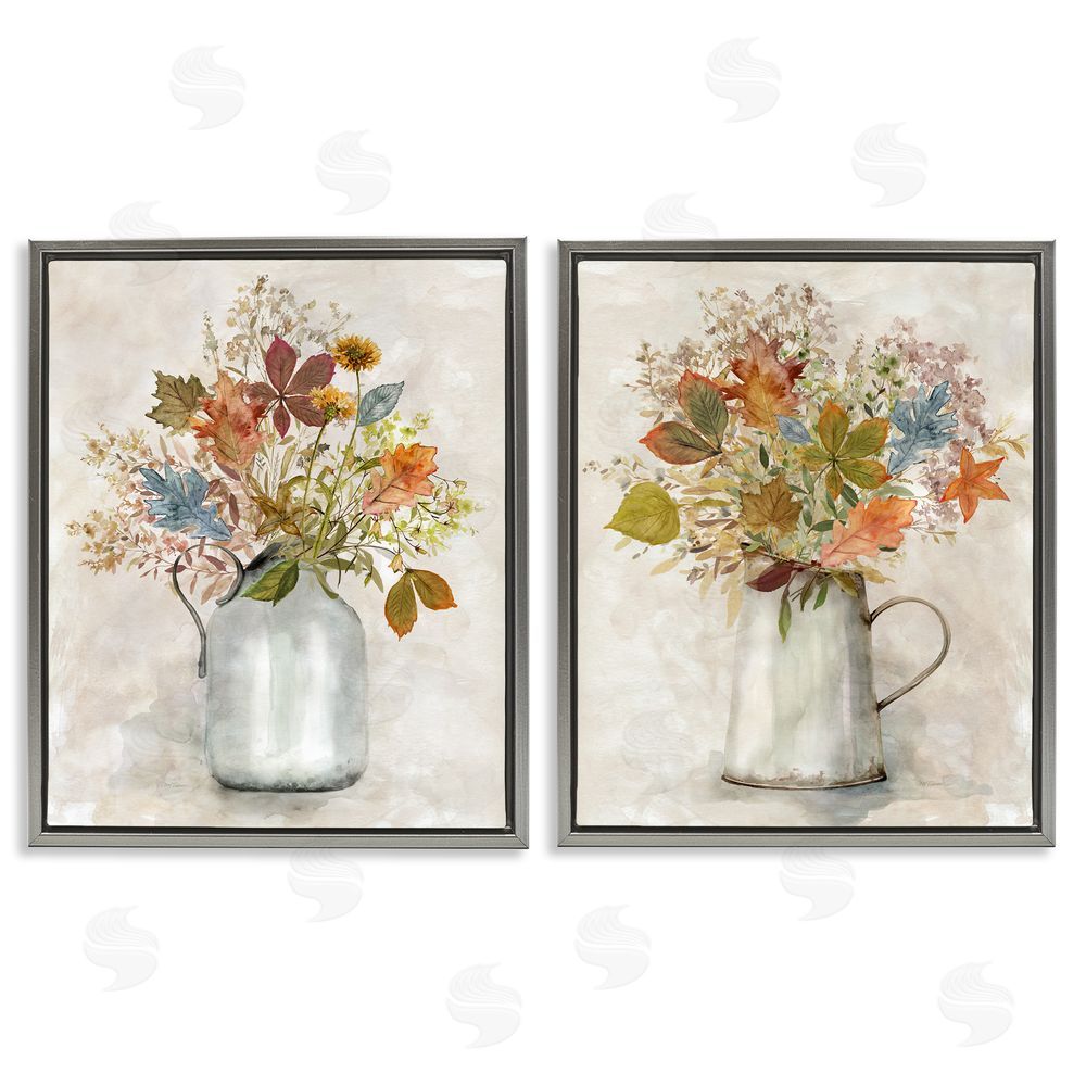 Carol Robinson Autumn Bouquets Country Jugs Gray Floating Frame Canvas Wall Art Print