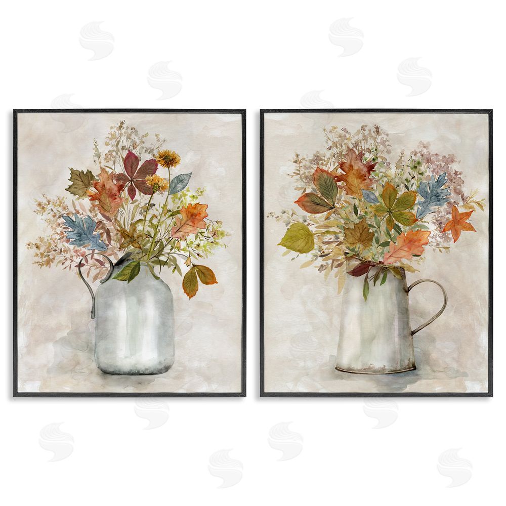 Carol Robinson Autumn Bouquets Country Jugs Black Framed Giclee Wall Art Print