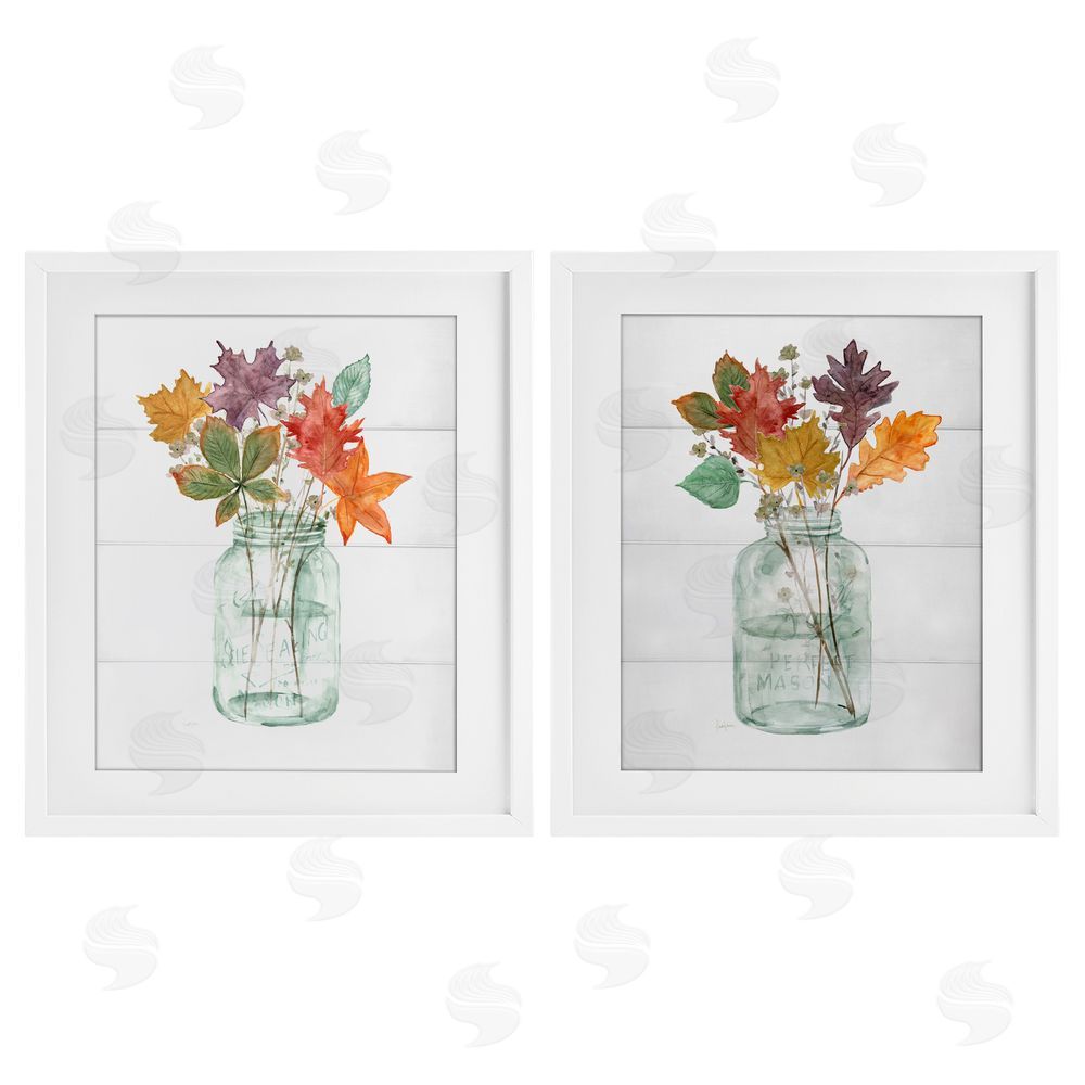 Livi Finn Harvest Home Leaf Vases White Framed Print Under Glass with Mat Wall Art