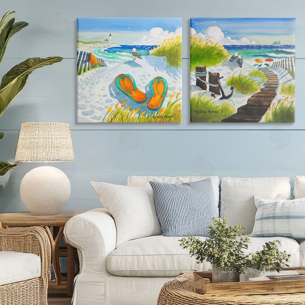 Robin Altman Boardwalk Through Beach Scenery Stretched Canvas Wall Art Print in Room