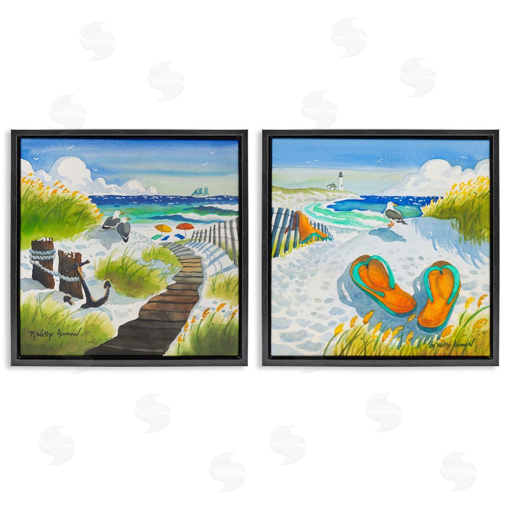 Robin Altman Boardwalk Through Beach Scenery Black Floating Frame Stretched Canvas Wall Art Print