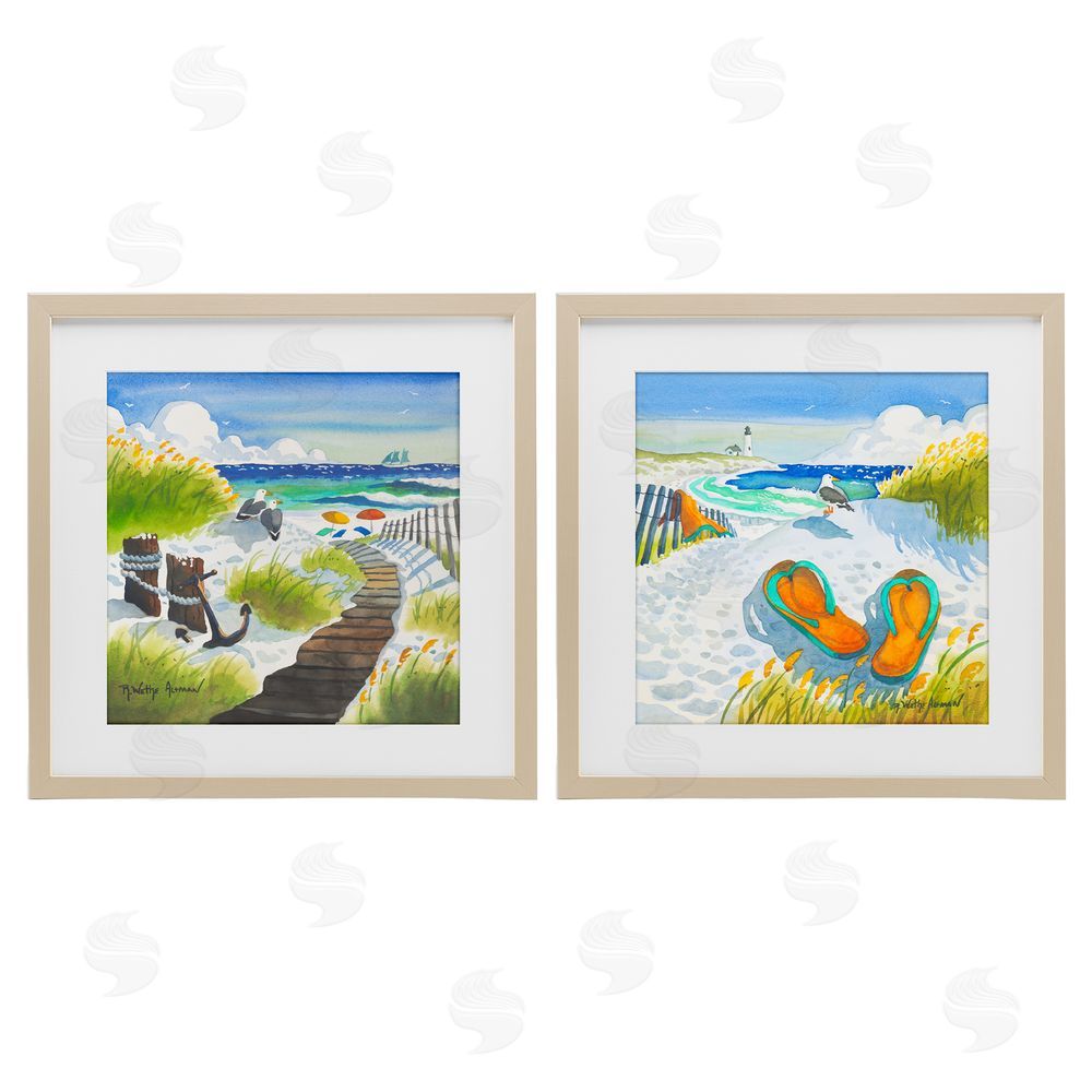 Robin Altman Boardwalk Through Beach Scenery Brown Framed Print Under Glass with Matting Wall Art