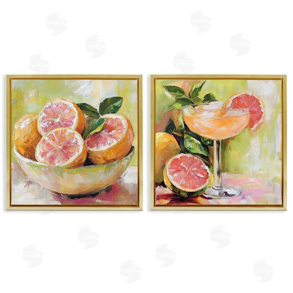 Riley B Grapefruit Bowl & Cocktail Gold Floating Framed Canvas Wall Art
