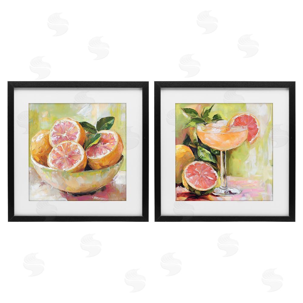 Riley B Grapefruit Bowl & Cocktail Black Framed Print Under Glass Wall Art
