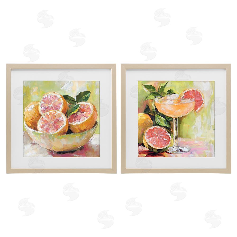 Riley B Grapefruit Bowl & Cocktail Brown Framed Print Under Glass Wall Art