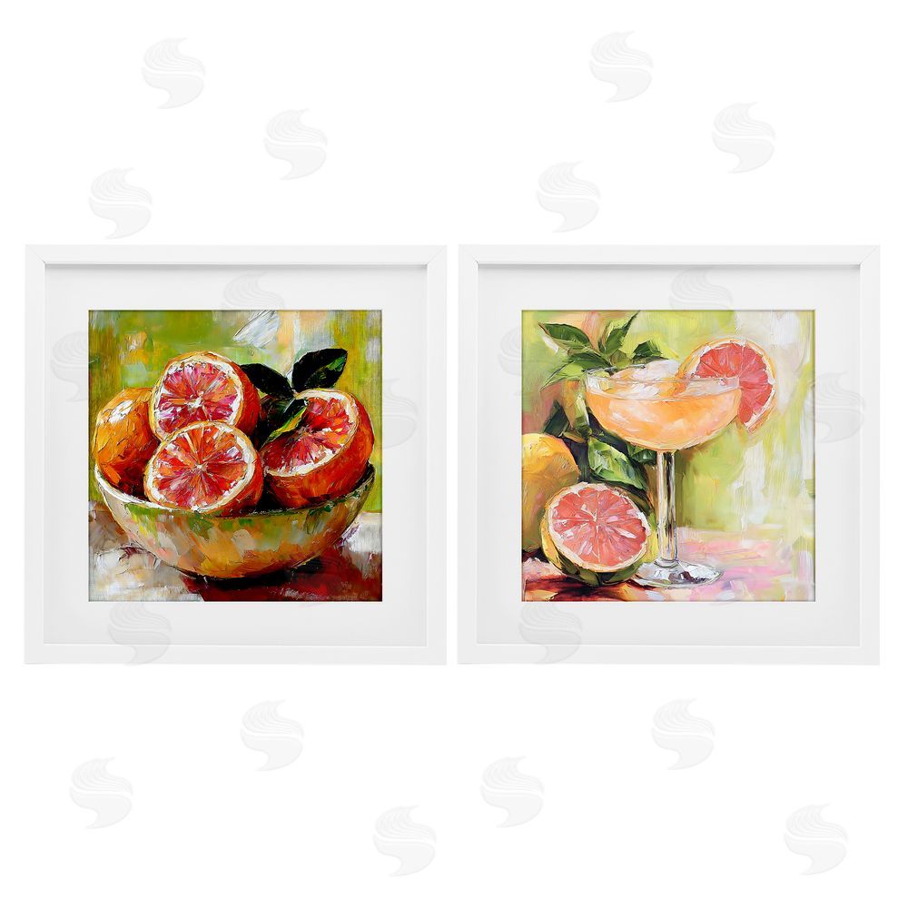 Riley B Grapefruit Bowl & Cocktail White Framed Print Under Glass Wall Art