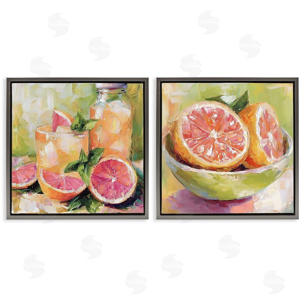 Riley B Grapefruit Drinks & Fruits Gray Floating Framed Canvas Wall Art