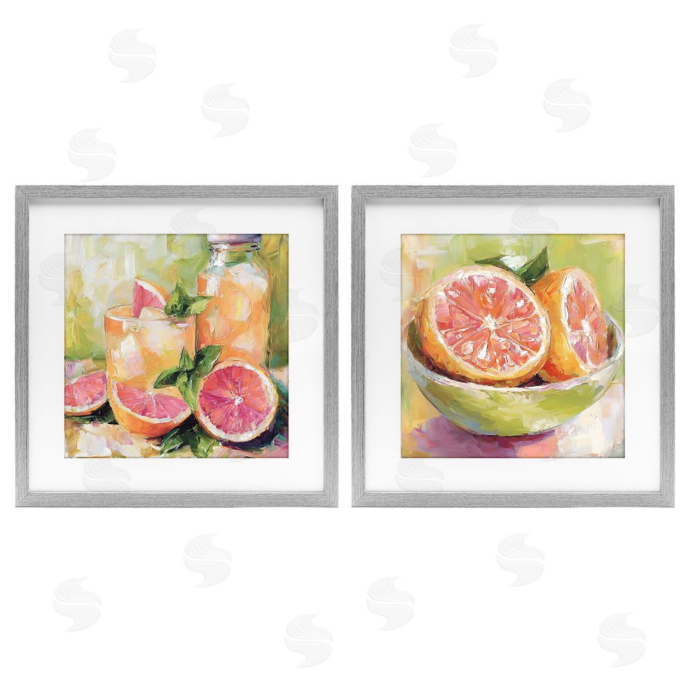 Riley B Grapefruit Drinks & Fruits Gray Framed Print Under Glass Wall Art