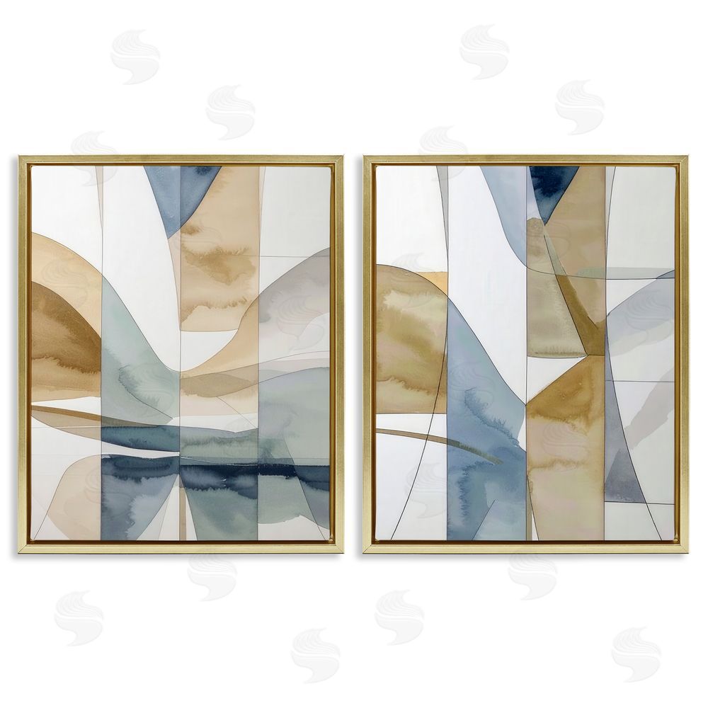 Alonza Saunders Balanced Geographic Abstract Gold Floating Frame Canvas Wall Art Print