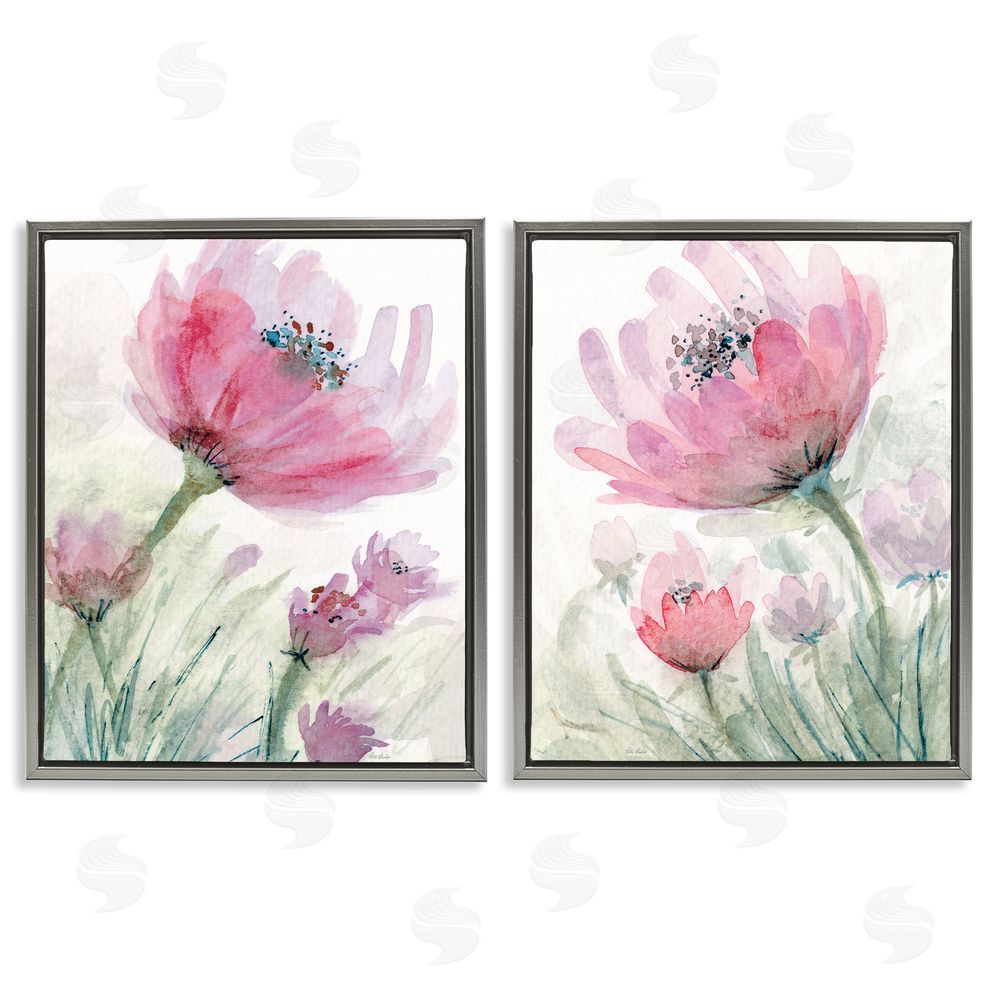 Patti Bishop Speckled Flower Stamens Gray Floating Frame Canvas Wall Art Print