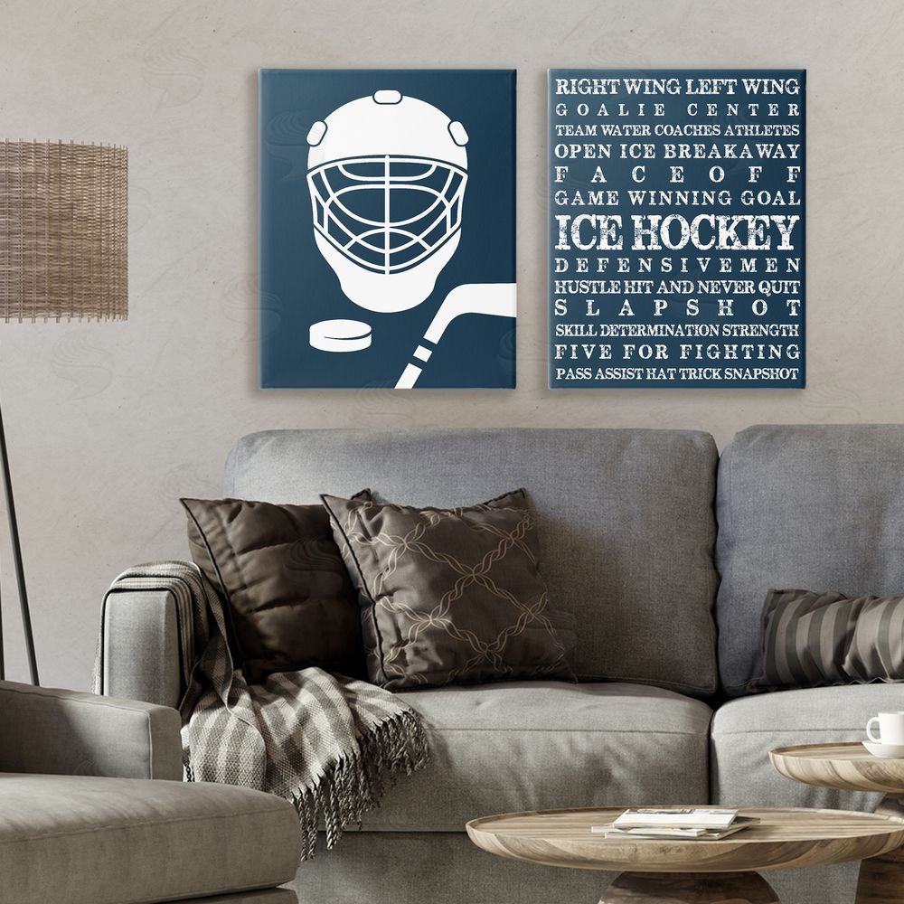 Melody Hogan Hockey Equipment & Phrases Stretched Cavas Wall Art Set in Room