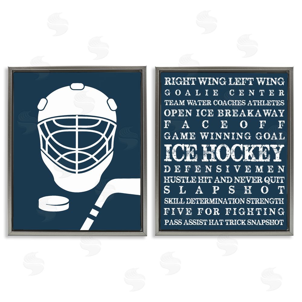 Melody Hogan Hockey Equipment & Phrases Gray Floating Frame Canvas Wall Art Print