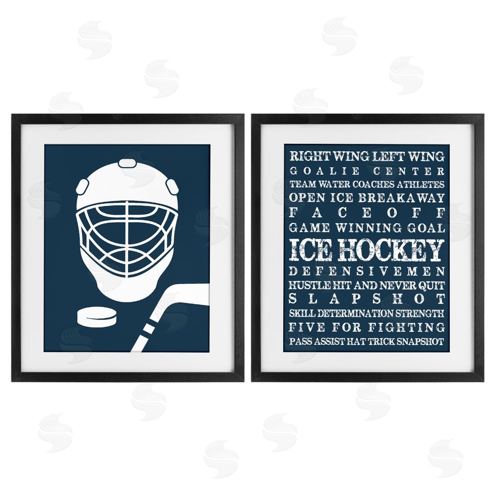 Melody Hogan Hockey Equipment & Phrases Black Framed Print Under Glass Wall Art