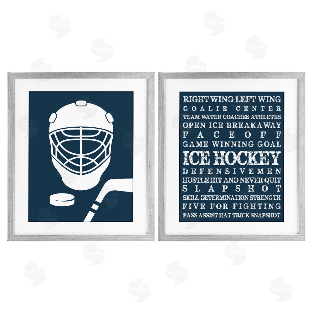 Melody Hogan Hockey Equipment & Phrases Gray Framed Print Under Glass Wall Art