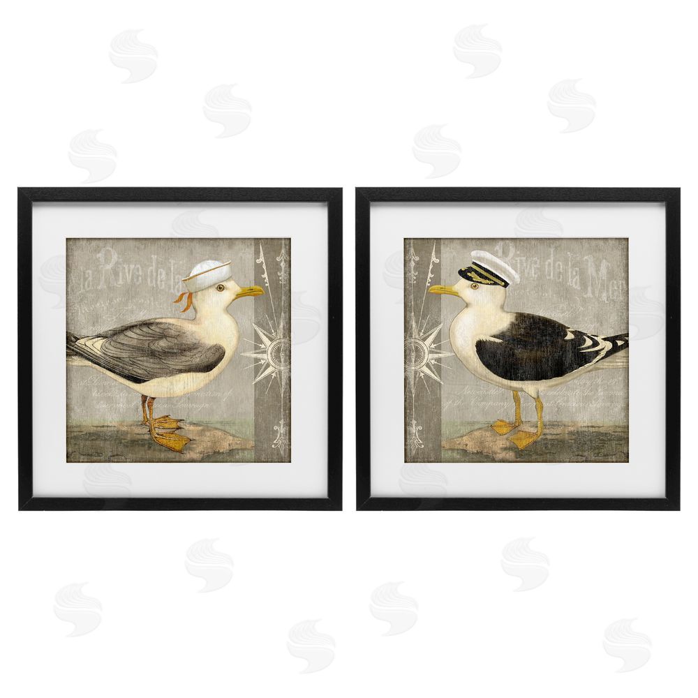 Suzanne Nicoll Little Seagulls with Hats Black Framed Print Under Glass Wall Art