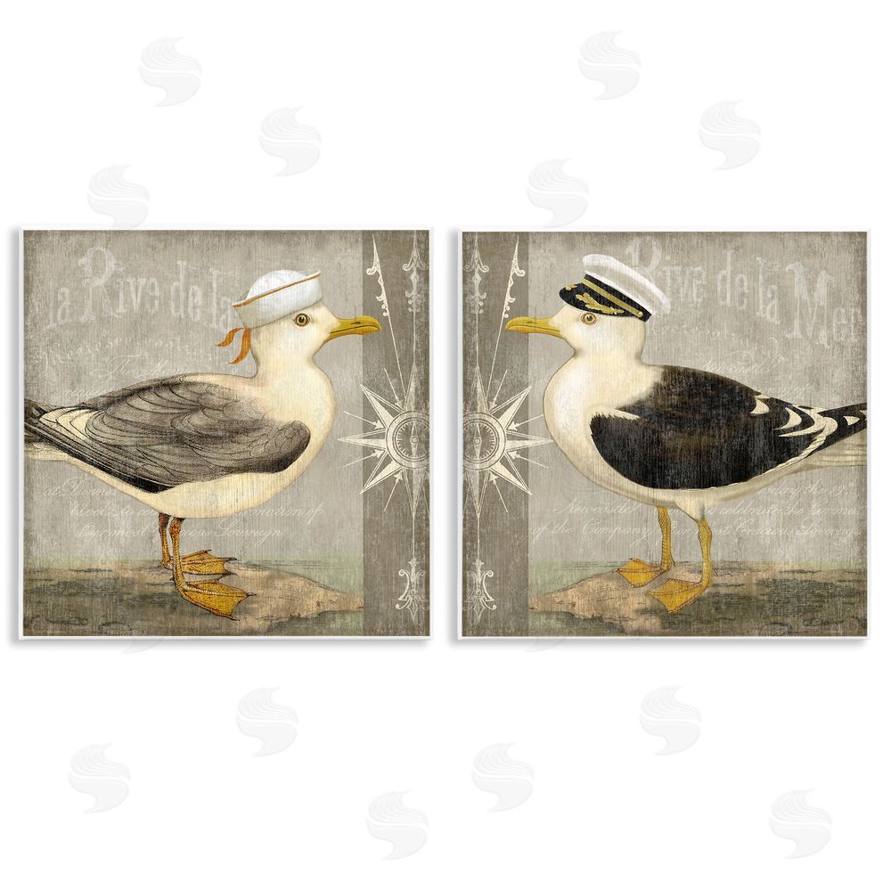Suzanne Nicoll Little Seagulls with Hats Wooden Wall Plaque Art Print