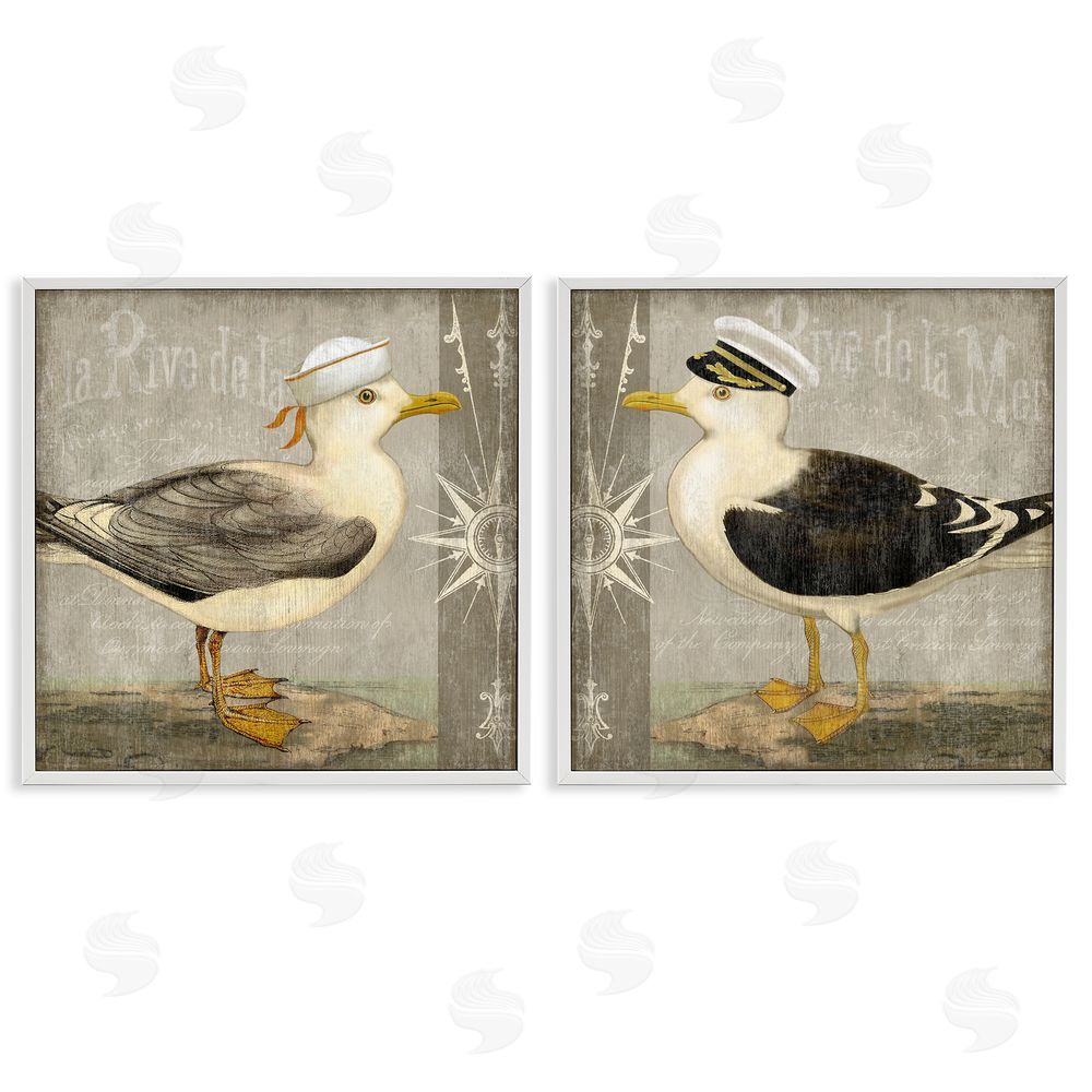 Suzanne Nicoll Little Seagulls with Hats White Framed Giclee Wall Art Print