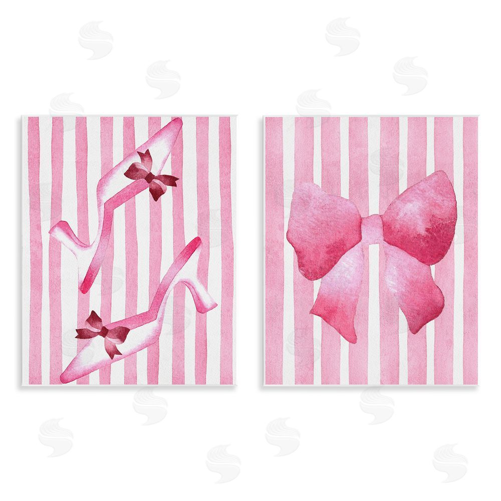 Camila Juncos Feminine Chic Bows Pink Stripes Wooden Wall Plaque Art Print