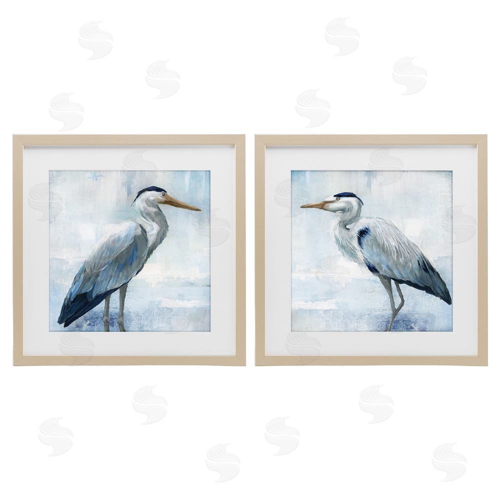 Nan Faded Blue Coastal Herons Brown Framed Print Under Glass Wall Art
