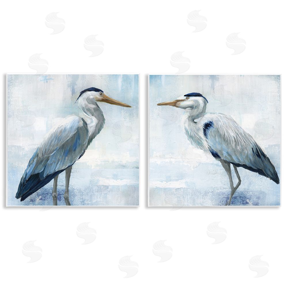 Nan Faded Blue Coastal Herons Wooden Wall Plaque Art Print