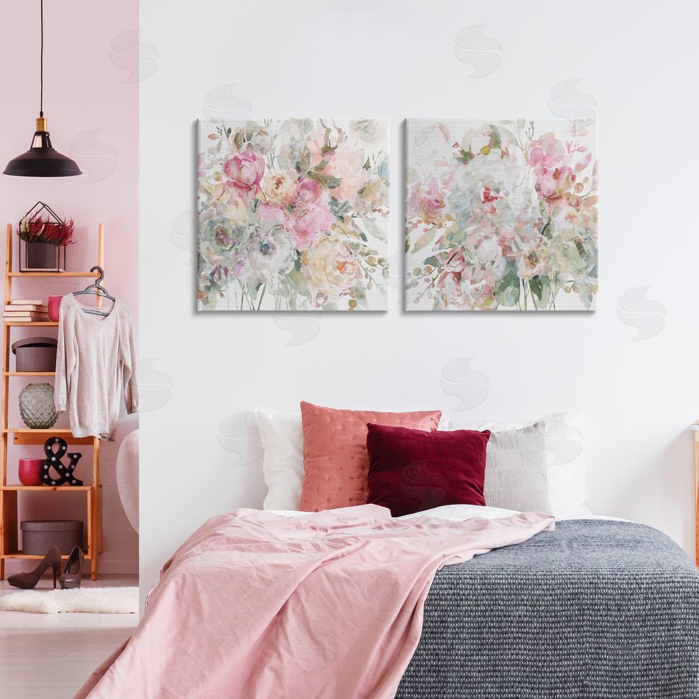 Carol Robinson Romantic Blush Botanicals Stretched Cavas Wall Art Set in Room